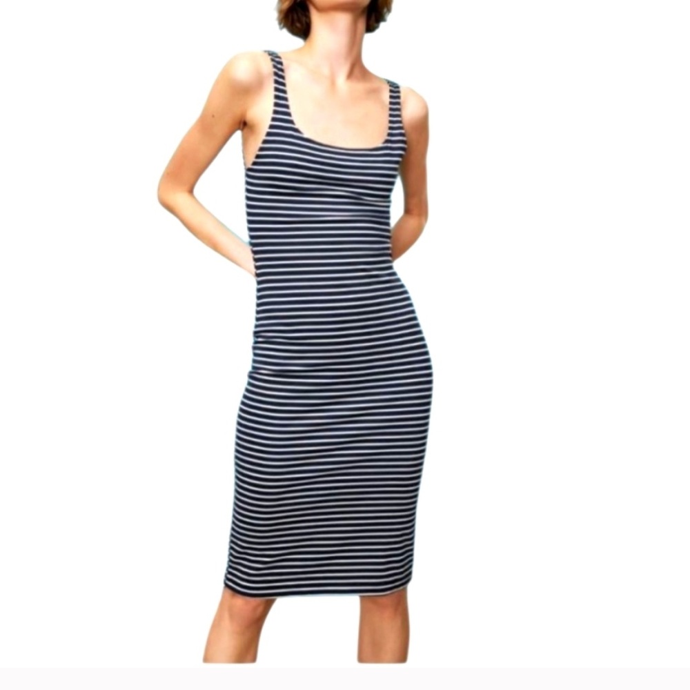 Zara Navy and White Striped Sleeveless bodycon Dress